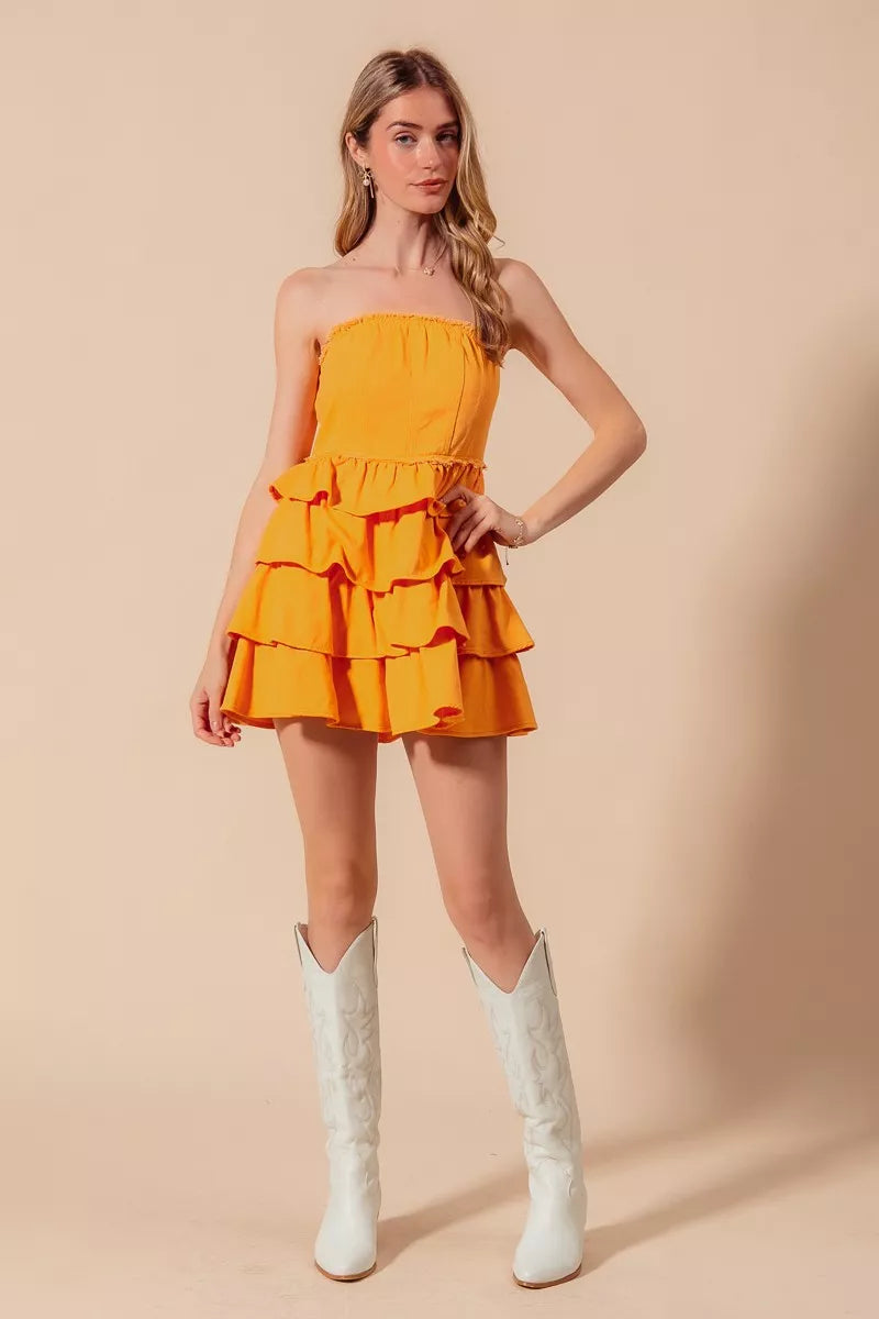 SO ME Strapless Ruffle Layered Game Day Cheer Up Dress by Wild and Free Boutique