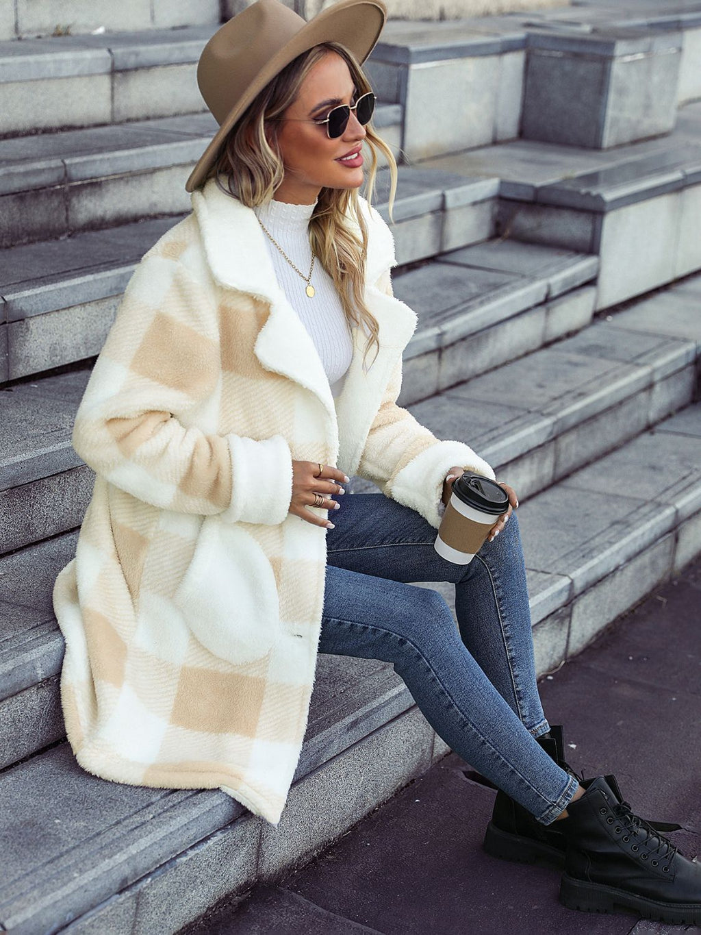 Plaid Button Down Coat with Pockets by Wild and Free Boutique