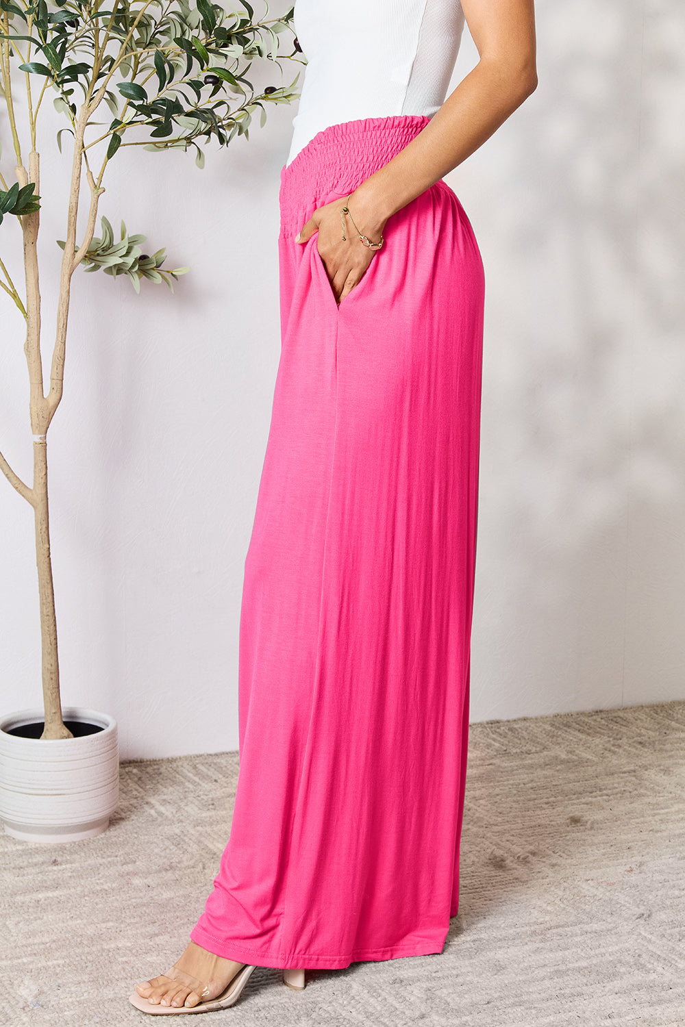 Double Take Full Size Smocked Wide Waistband Wide Leg Pants by Wild and Free Boutique