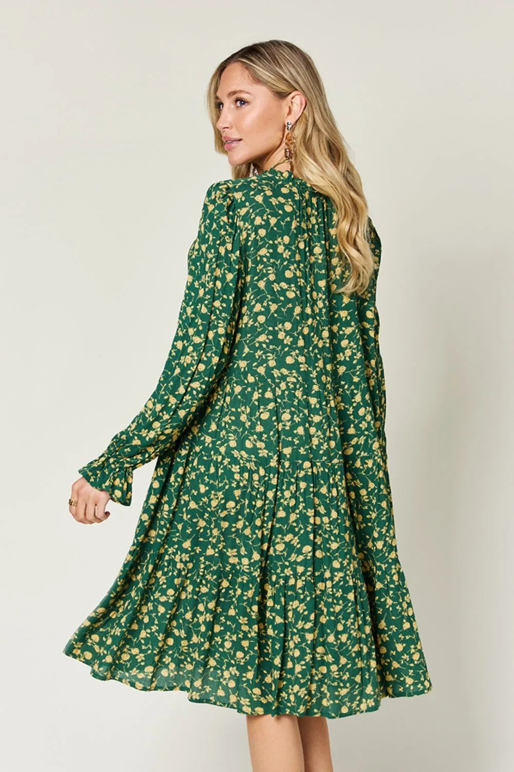 Double Take Full Size Printed Ruffle Hem Long Sleeve Tiered Dress by Wild and Free Boutique