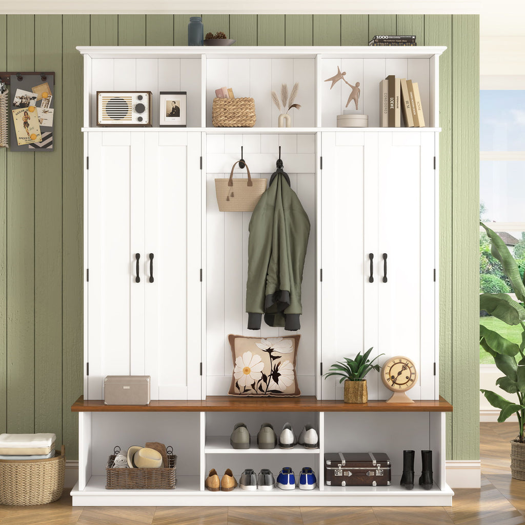 Entryway Hall Tree With Bench, 3 Top Cubbies & Bottom Storage Space by Unique Piece Furniture