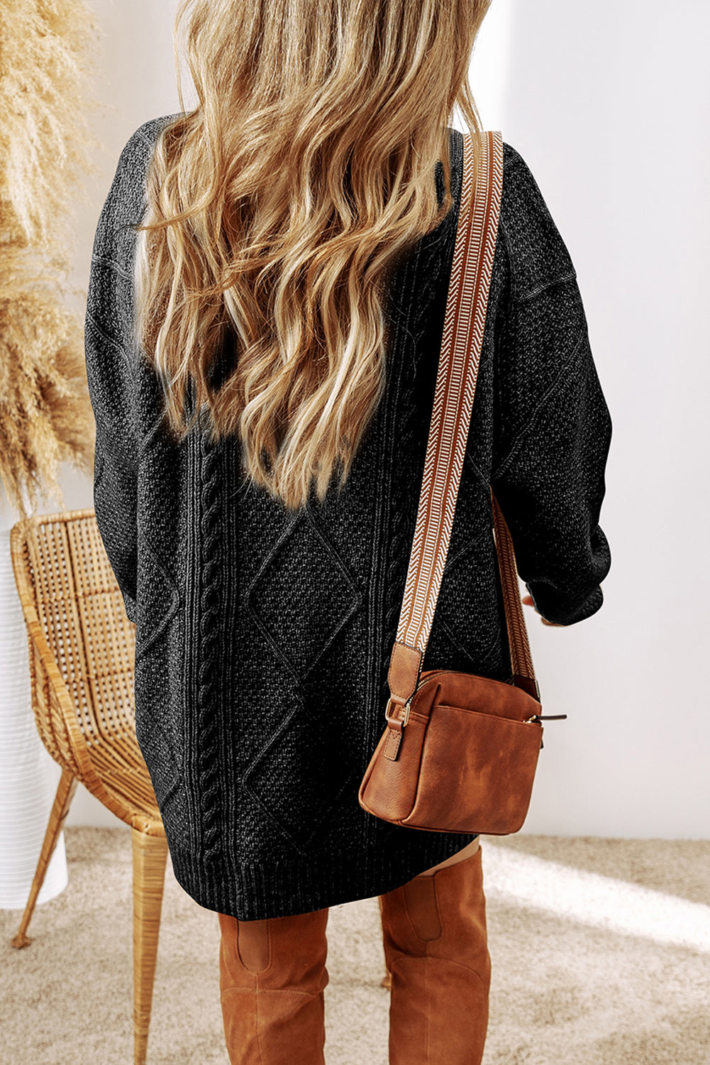 Coffee Cable Knit Drop Shoulder Loose Fit Sweater Dress by Dear-Lover Dropshipping