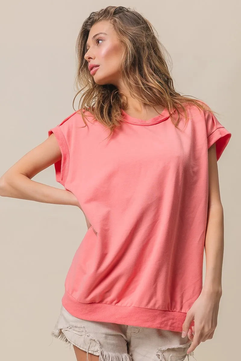 BiBi French Terry Drop Shoulder Basic Top by Simply Love