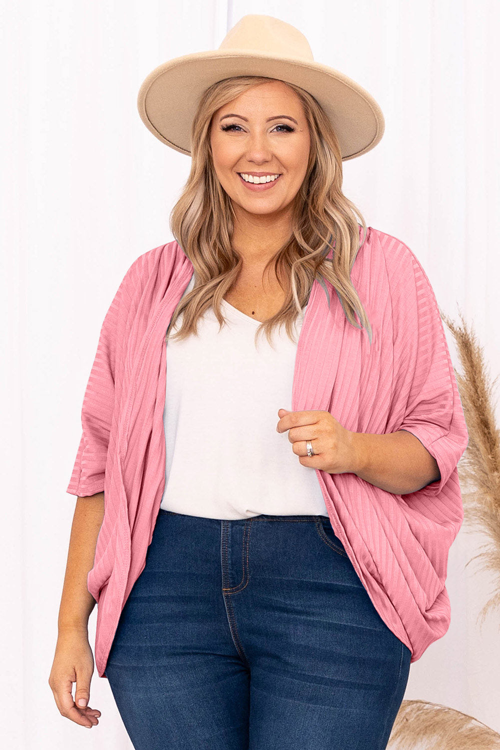 Pink Pink Pink Shimmer Ribbed Texture Plus Size Cardigan by Wild and Free Boutique