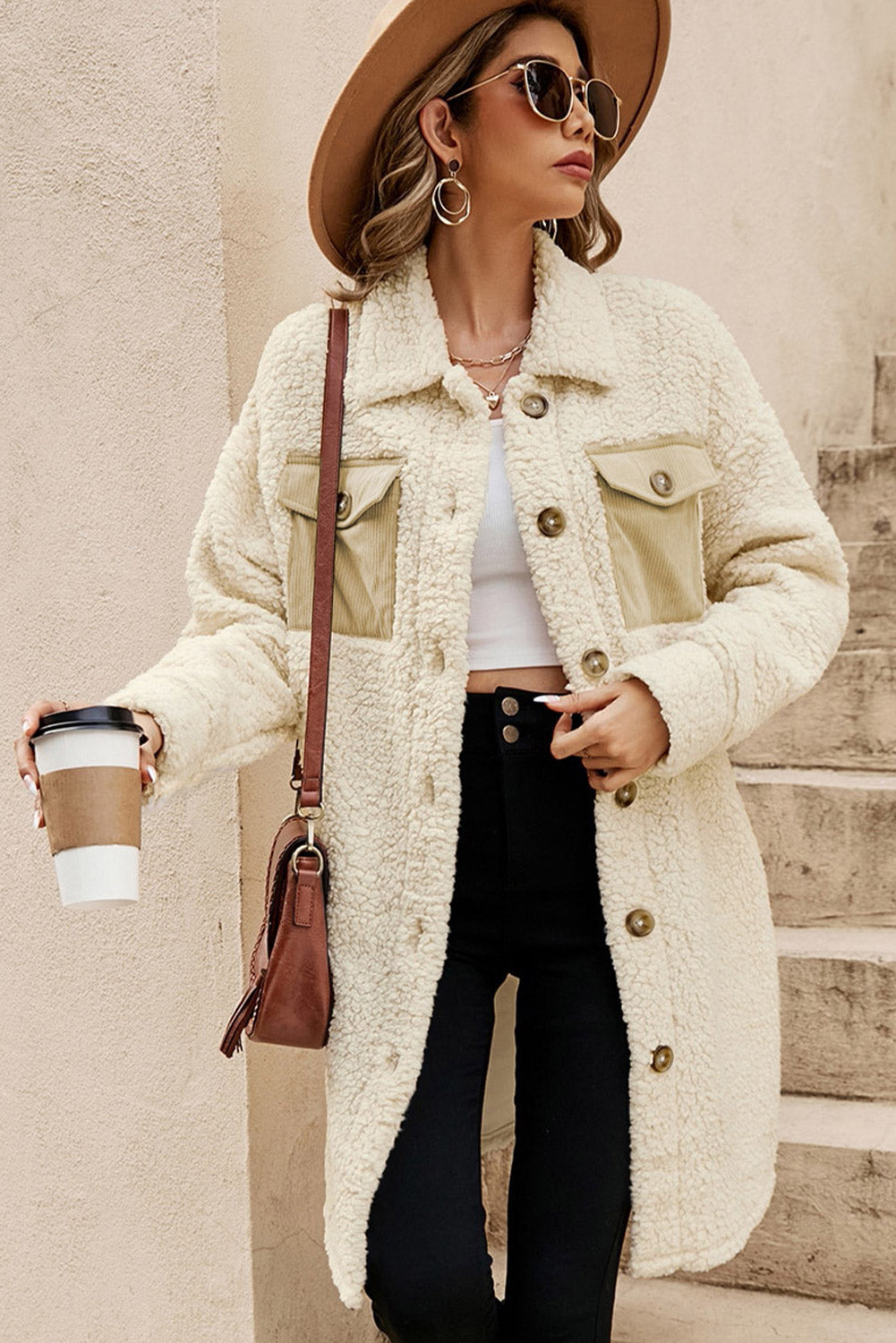 Blue Contrast Flap Pocket Single Breasted Teddy Coat by Dear-Lover Dropshipping