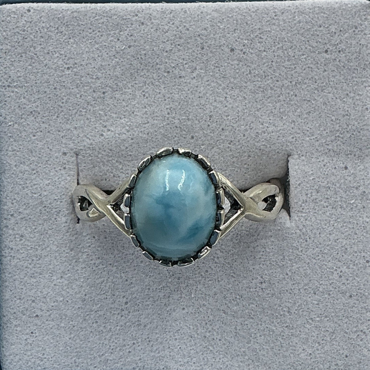 Sterling Silver Larimar Round Ring - Size 7 - Infinite Peace by Sacred Crystals