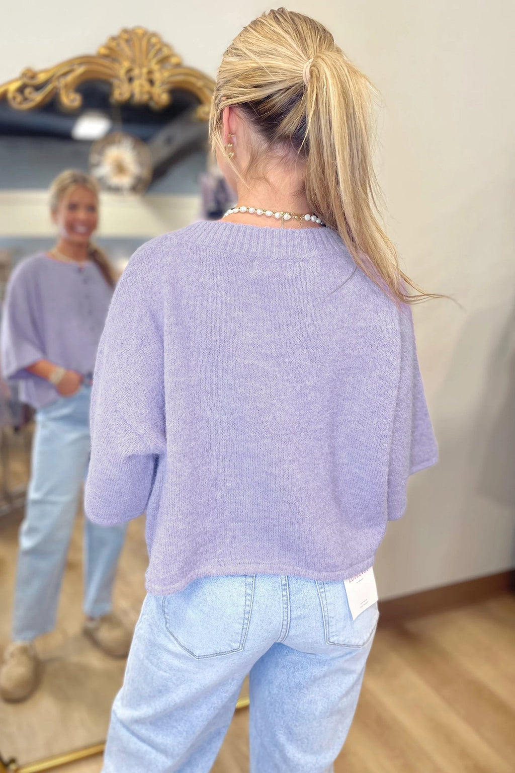 Beau Blue 3/4 Sleeve Boxy Knit Button Down Sweater Cardigan by Wild and Free Boutique
