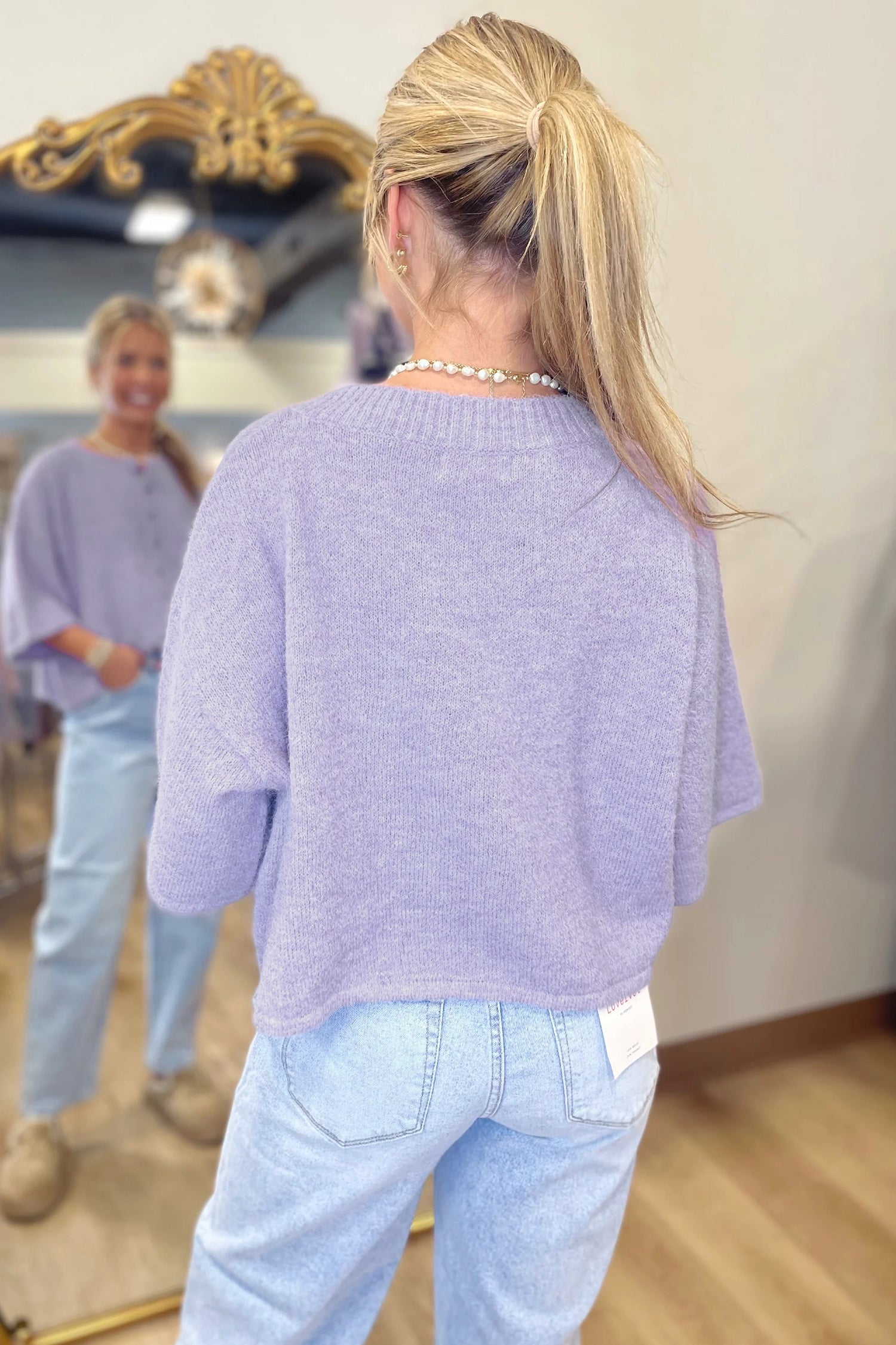 Beau Blue 3/4 Sleeve Boxy Knit Button Down Sweater Cardigan by Wild and Free Boutique