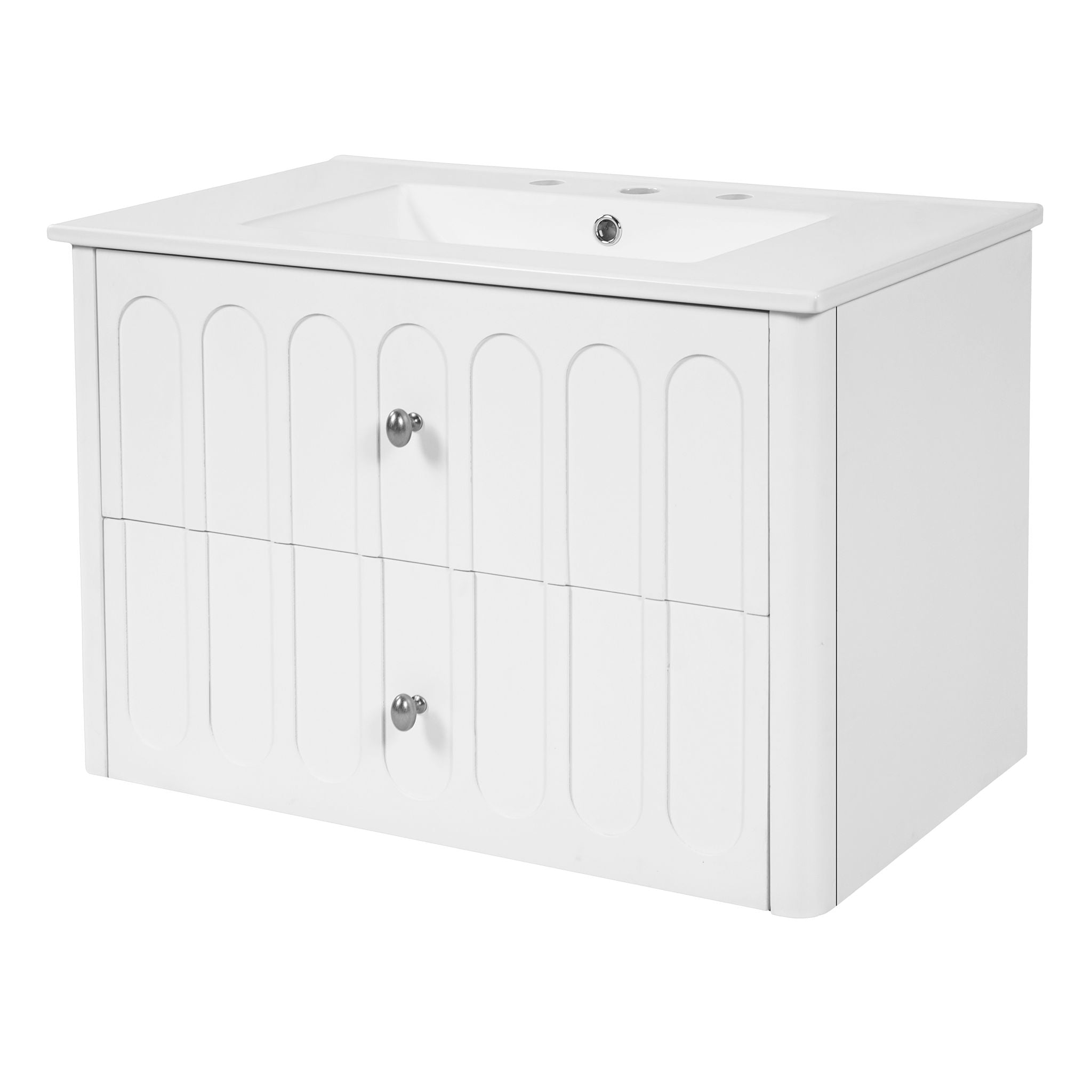 Floating Bathroom Vanity With Oval Knobs & Round Edge, Soft Close Drawer Slides by Unique Piece Furniture