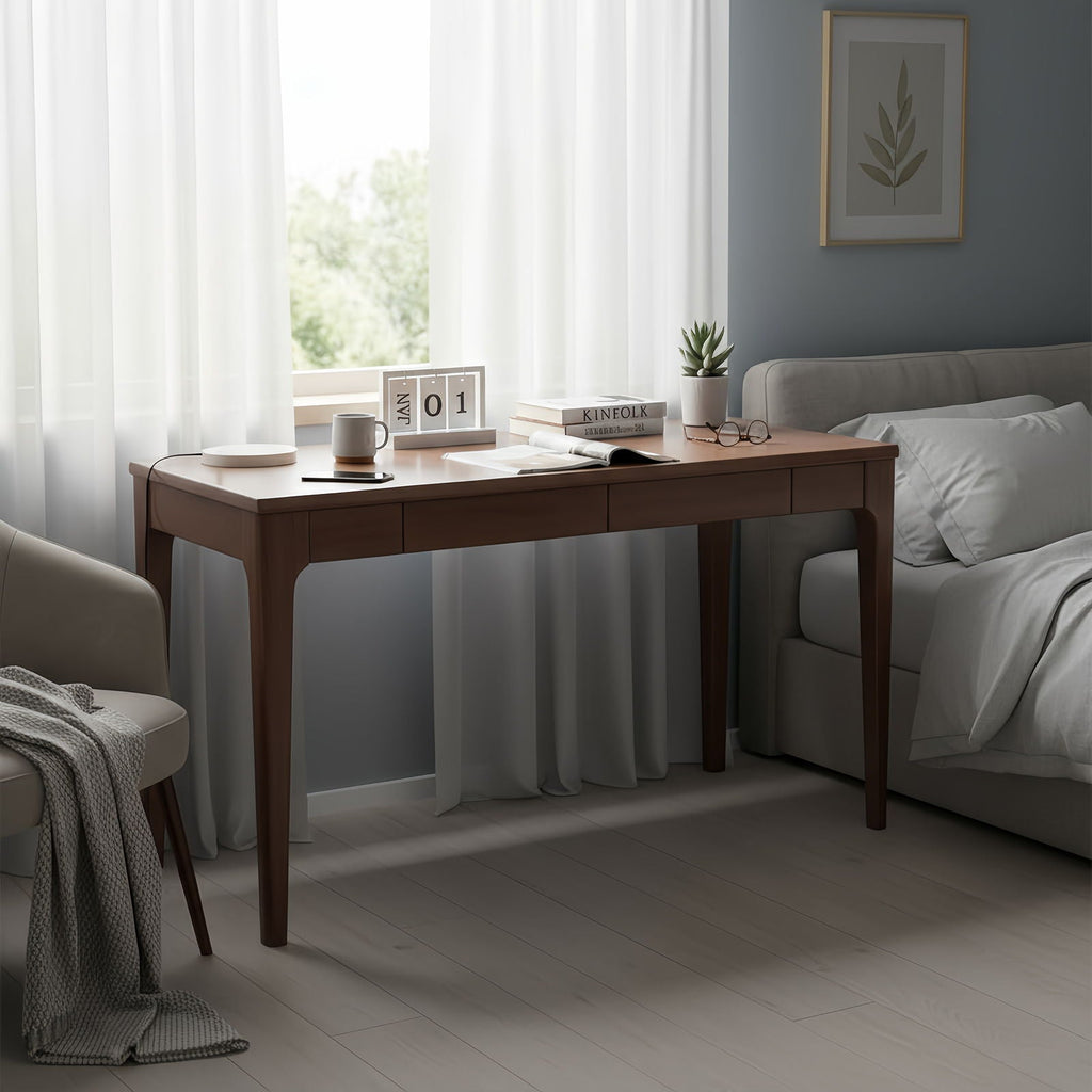 Desk With Drawers, Smooth Edge Design - Walnut by Unique Piece Furniture