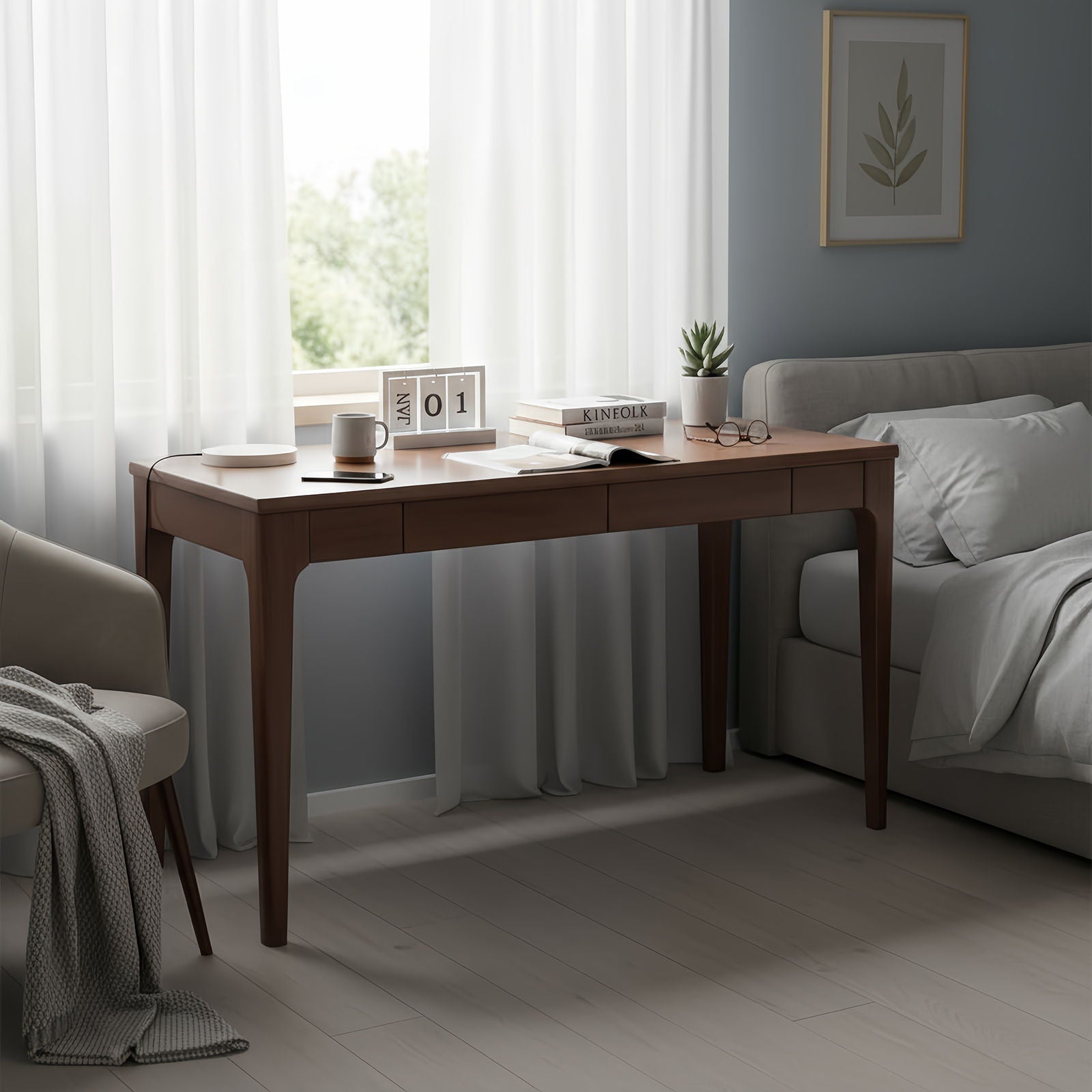 Desk With Drawers, Smooth Edge Design - Walnut by Unique Piece Furniture