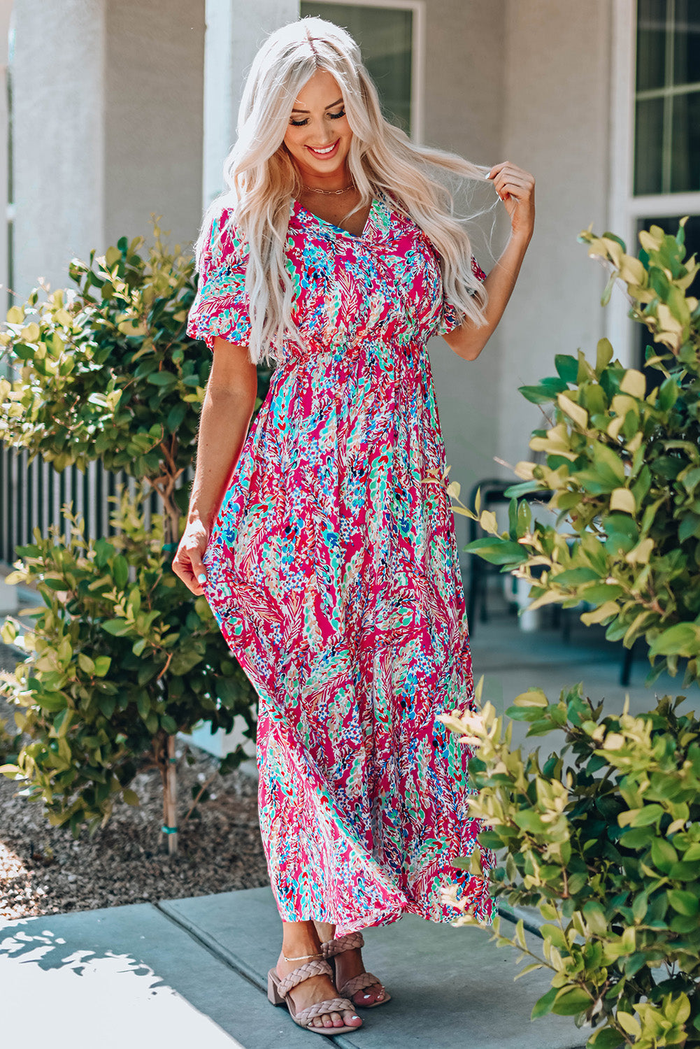 Green Wrap V Neck Floral Maxi Dress by Wild and Free Boutique