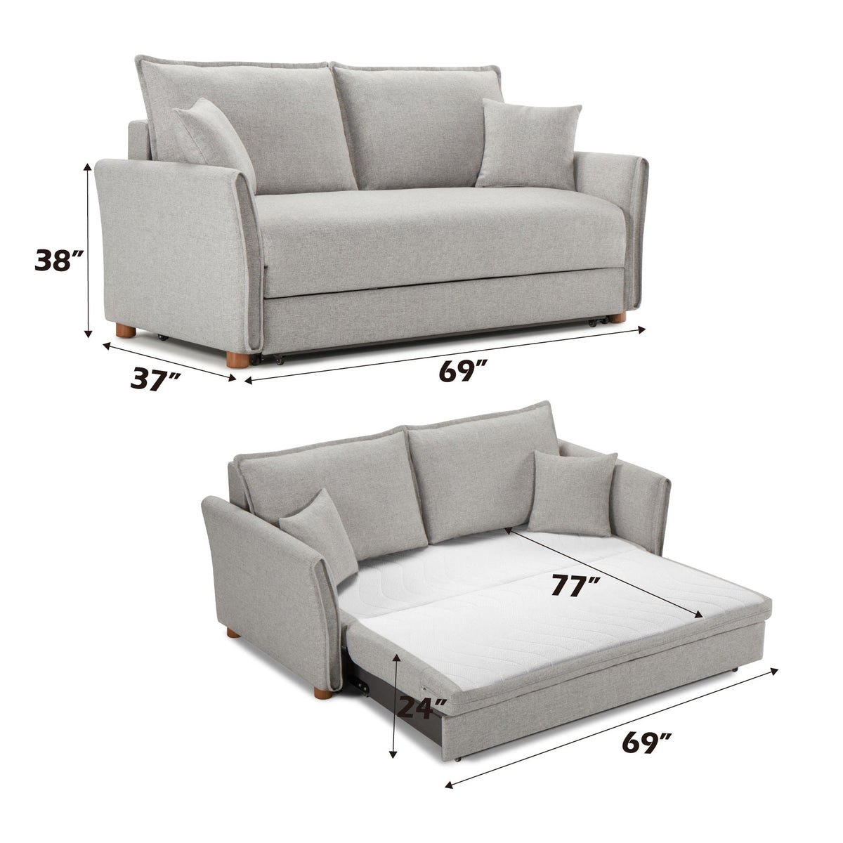 Oren - Chenille Sleeper Sectional Sofa With Storage 2 Toss Pillows - Gray by Unique Piece Furniture