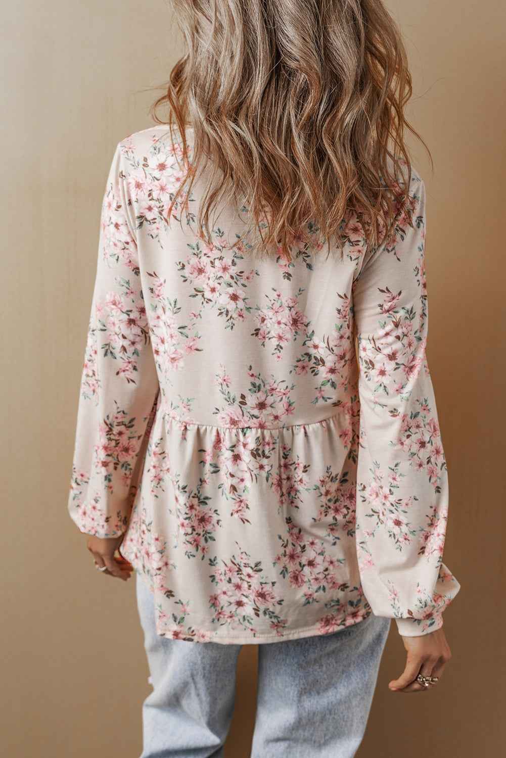 Pink Floral Print Pleated U Neck Loose Fit Blouse by Wild and Free Boutique