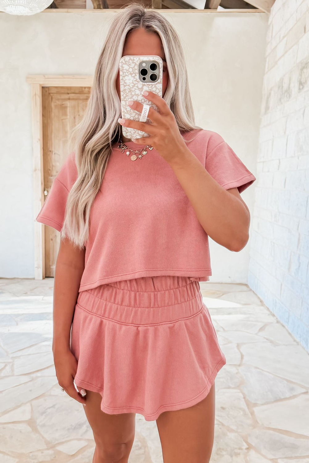 Blossom 2pcs Cropped Tee and Ruffle High Waist Skort Set by Wild and Free Boutique