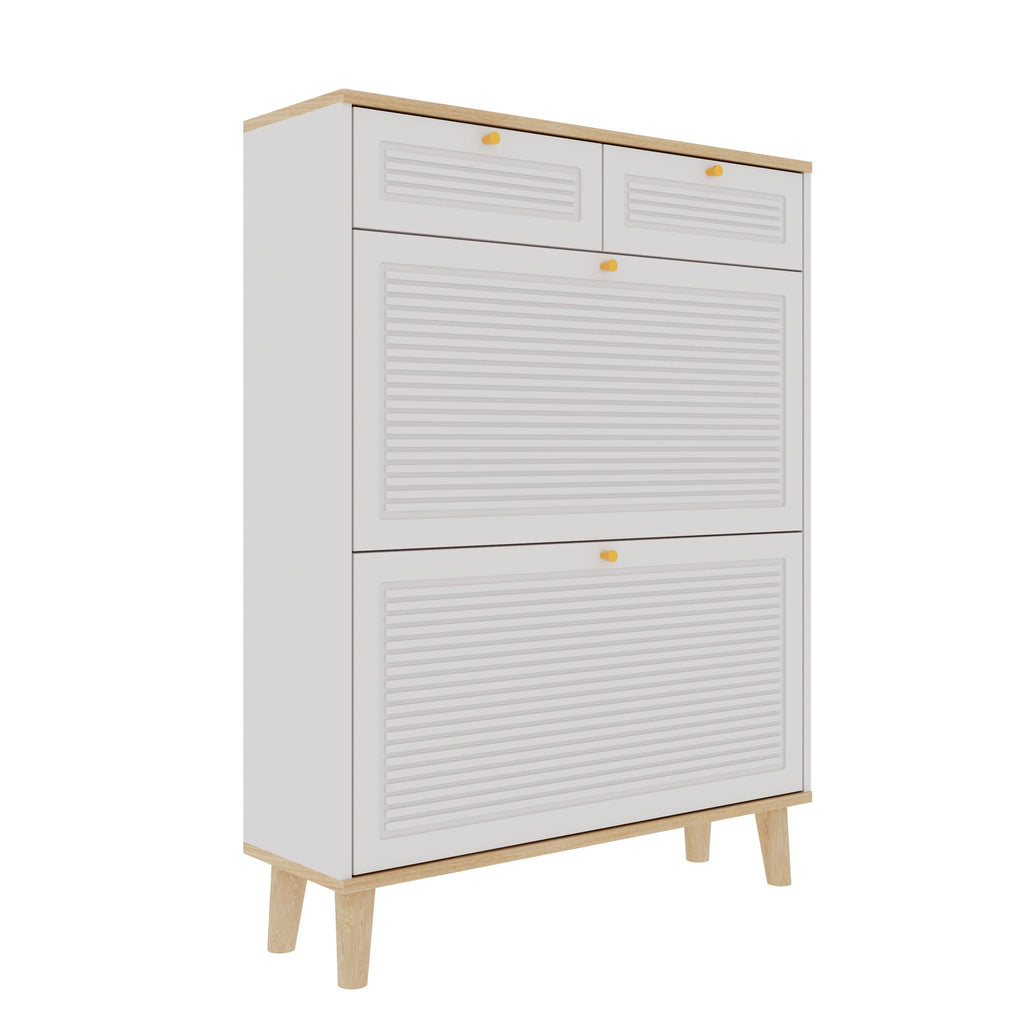Modern Freestanding Shoe Cabinet With Flip Up Doors And Drawers, Compact Design For Entryway - White Natural by Unique Piece Furniture