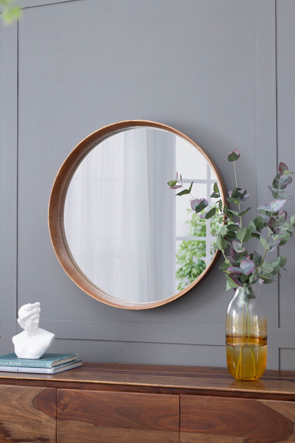 Round Wood Mirror, Wall Mounted Mirror Home Decor For Bathroom Living Room by Unique Piece Furniture