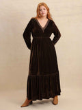 Plus Size Lace Detail V-Neck Long Sleeve Midi Dress by Wild and Free Boutique