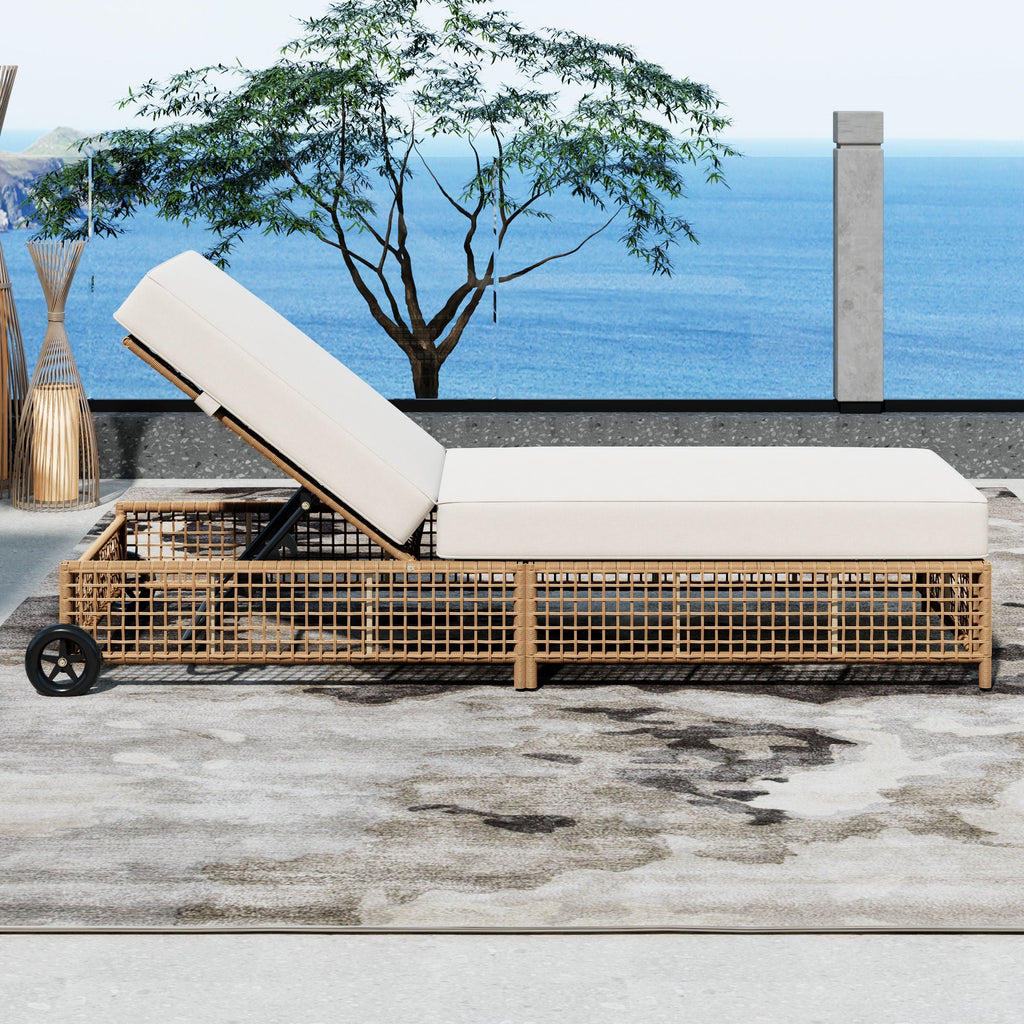 Outdoor Lounge Chair With 5 Position Backrest With Cushion And Wheels by Unique Piece Furniture