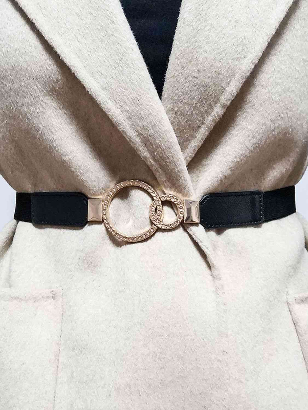 ElegantStyle Double Ring Buckle Elastic PU Belt – Adjustable Comfort Fit See size chart under “more details” by The Fashion Celestial