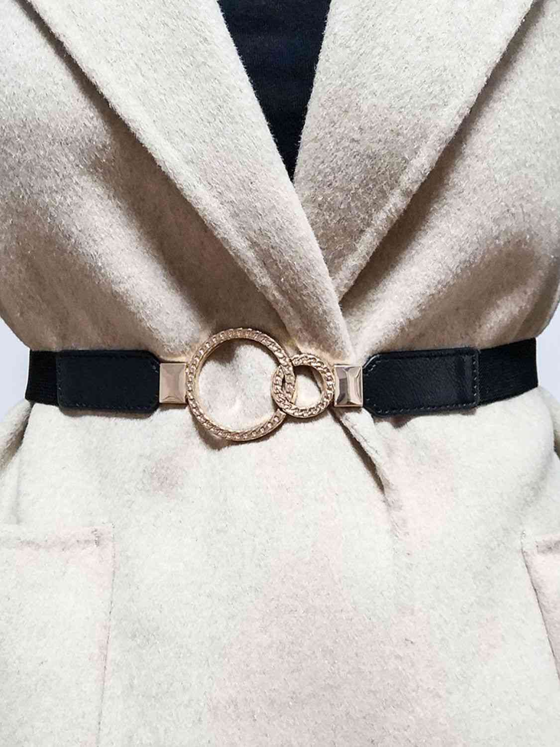 ElegantStyle Double Ring Buckle Elastic PU Belt – Adjustable Comfort Fit See size chart under “more details” by The Fashion Celestial