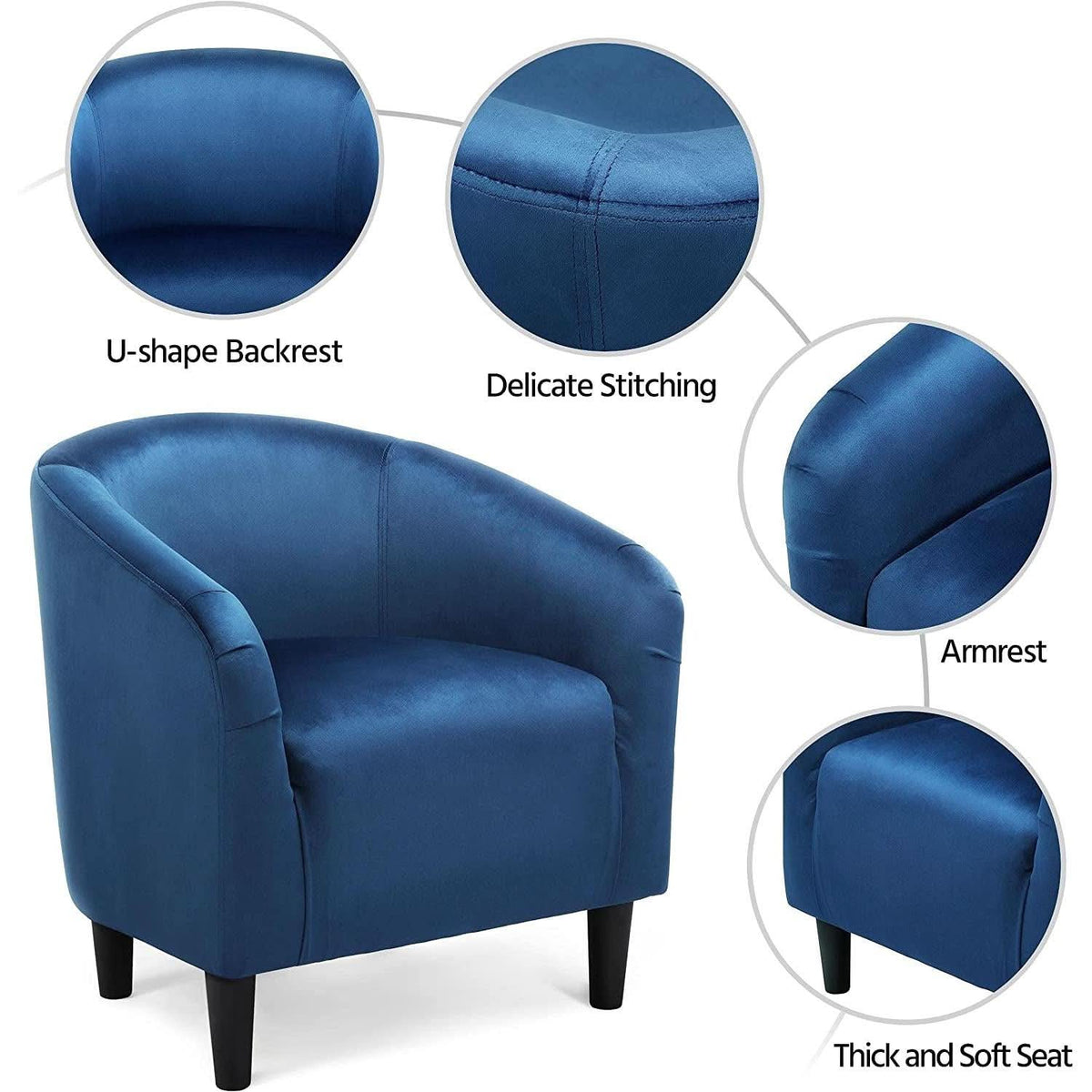 Pagoda Blue Velvet Club Chair With Curved Armrests by ShipItFurniture