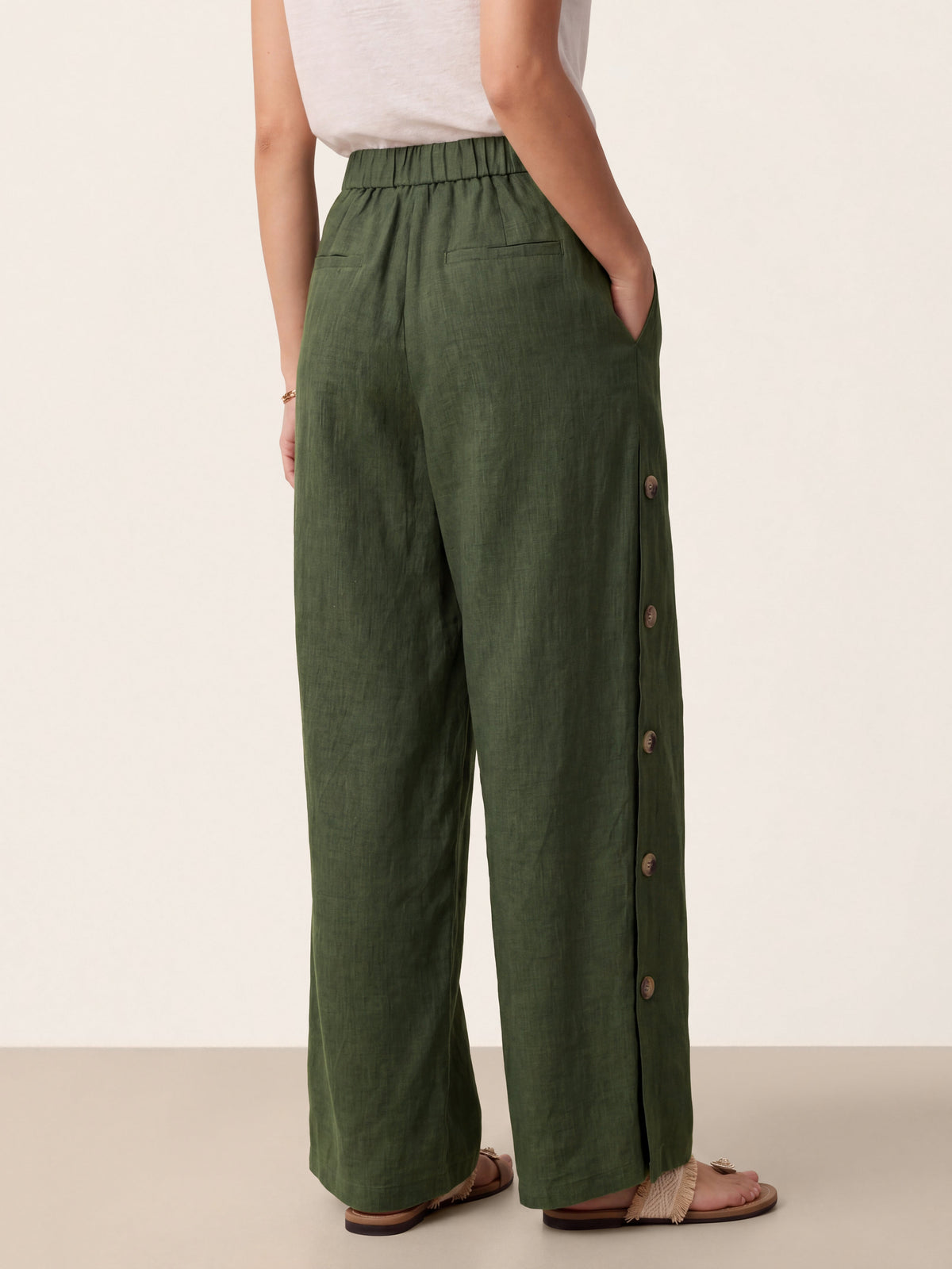 100% Linen Buttoned Slit-Hem Pants KATYA by LINTICO