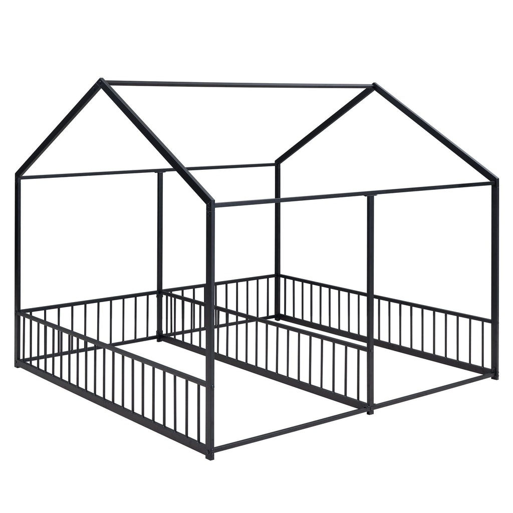 House Platform Beds, 2 Shared Beds, Metal Frame With Guardrails by Unique Piece Furniture