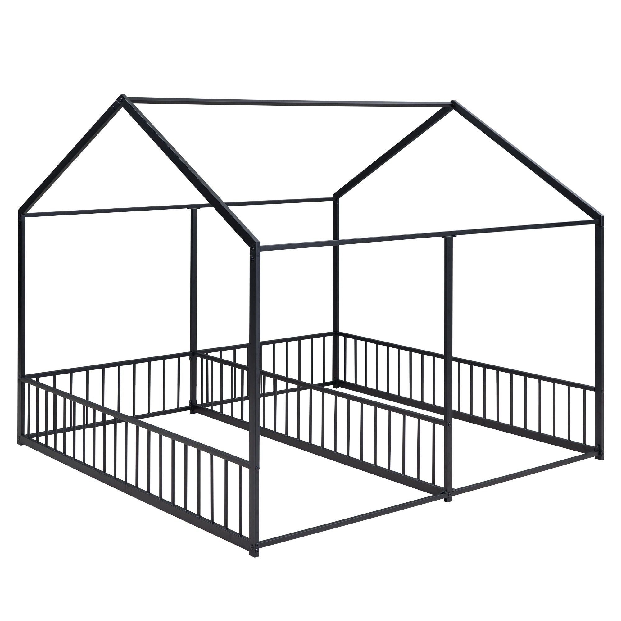 House Platform Beds, 2 Shared Beds, Metal Frame With Guardrails by Unique Piece Furniture