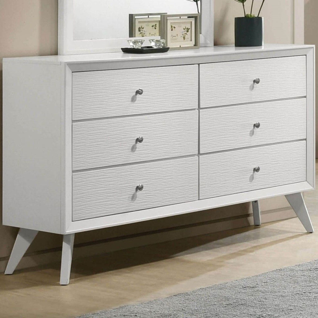 Dresser With Mirror, Angled Legs, Round Knobs - White by Unique Piece Furniture