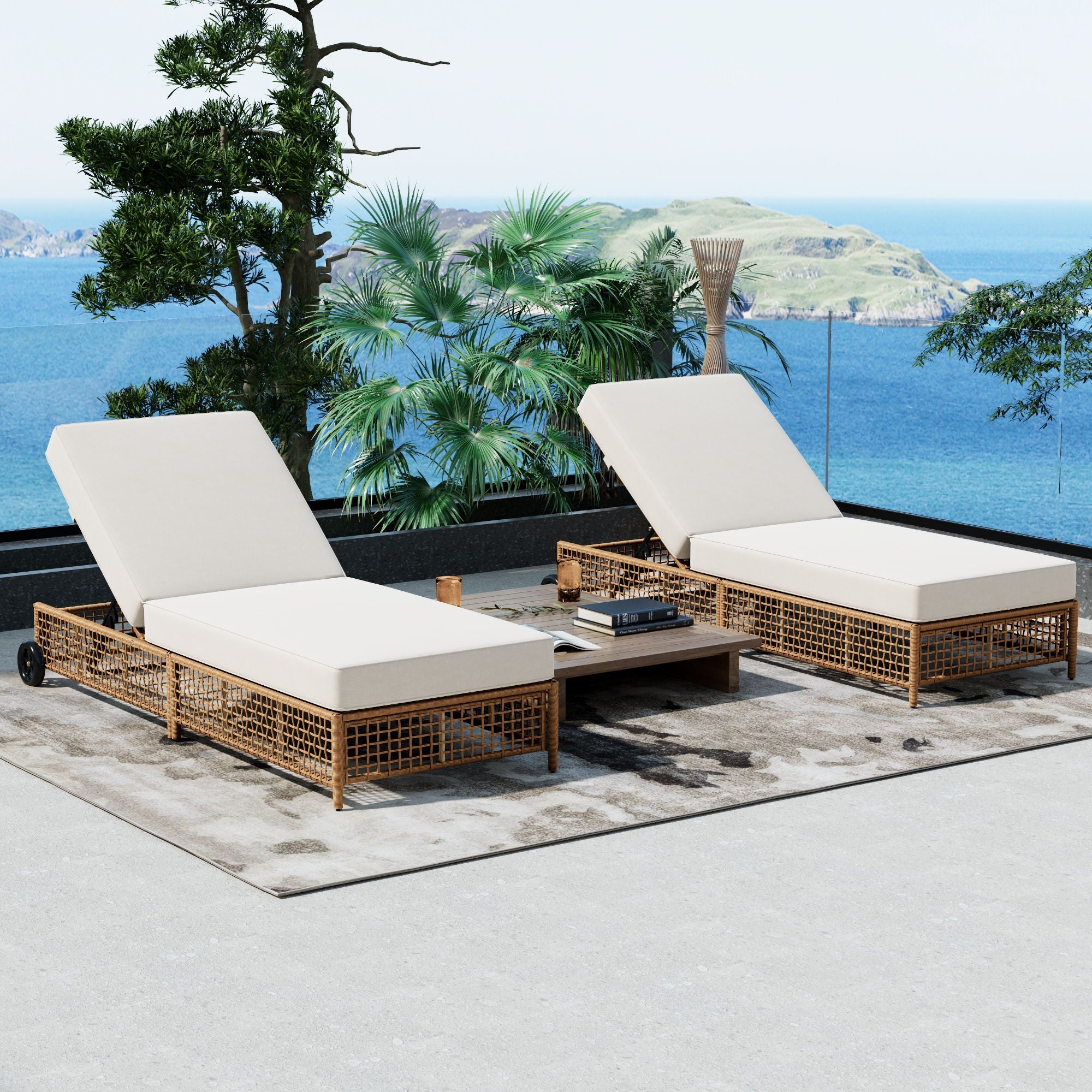 Outdoor Lounge Chair With 5 Position Backrest With Cushion And Wheels by Unique Piece Furniture