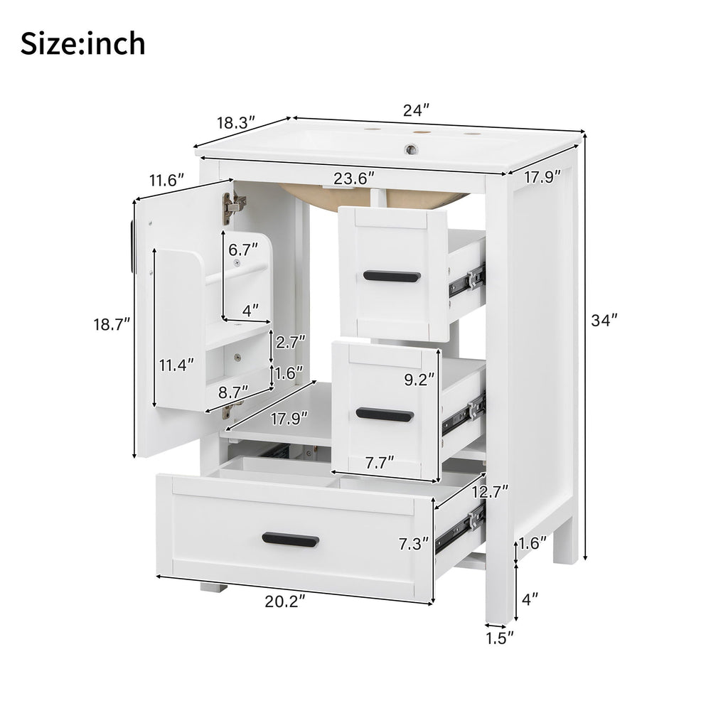 Bathroom Vanity With Sink, Soft-Close Doors, Double-Layer Shelf And 3 Drawers by Unique Piece Furniture