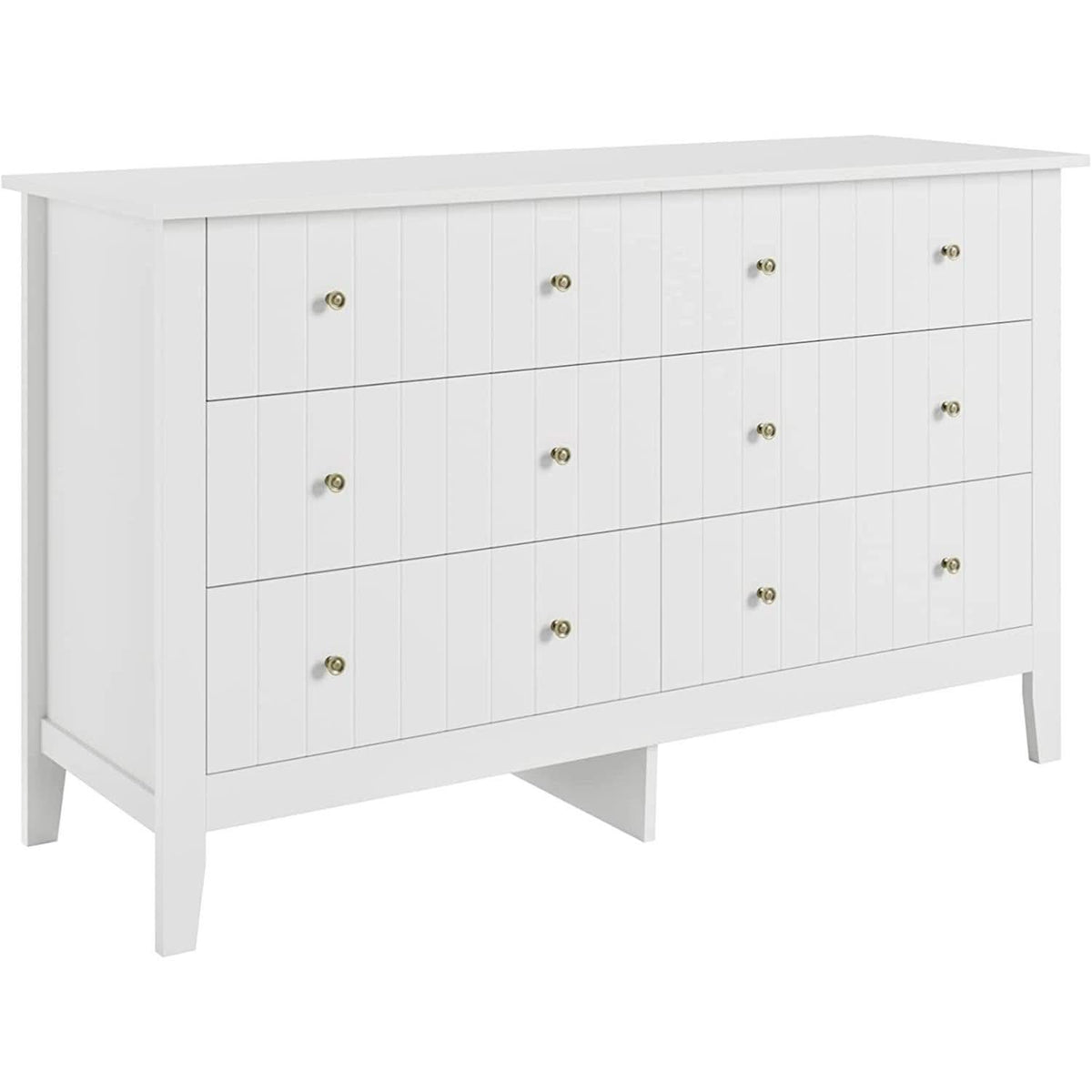 Modern White 52.4 Inch Wide 6 Drawer Dresser Chest Storage by ShipItFurniture