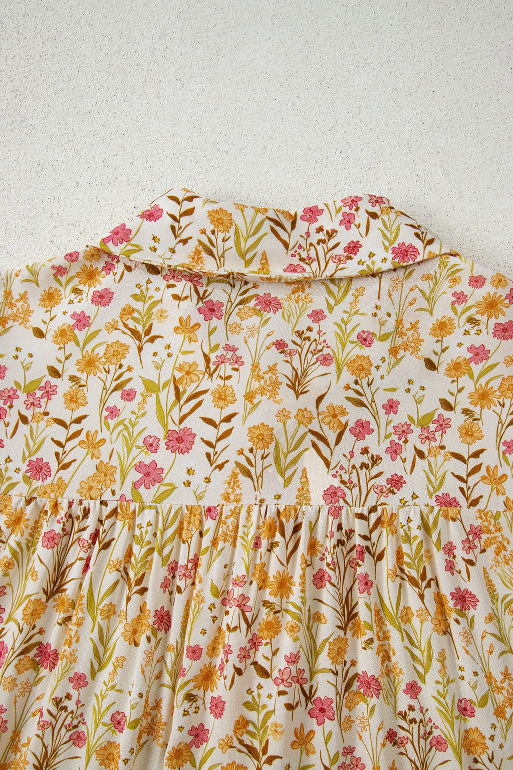 Yellow Floral Print Frilly Trim Smocked Cuff Long Sleeve Loose Shirt Dress by Wild and Free Boutique