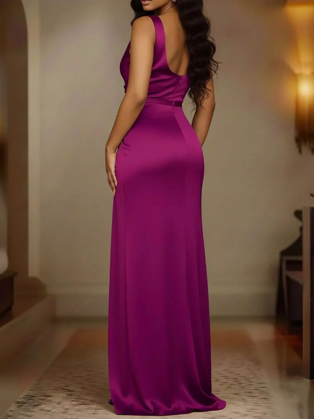 Full Size Satin Cowl Neck High Slit Maxi Dress Plus Size by Shopiebay