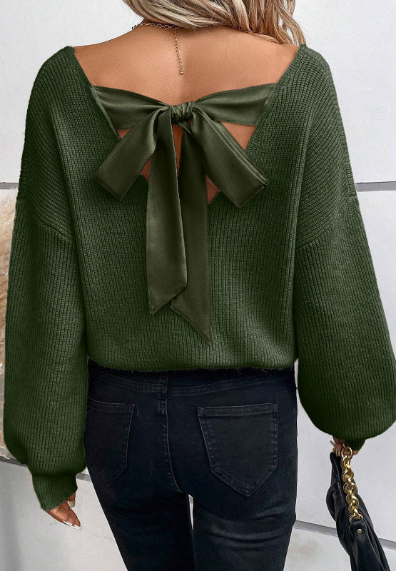 Tied Back V-Neck Long Sleeve Sweater by Wild and Free Boutique