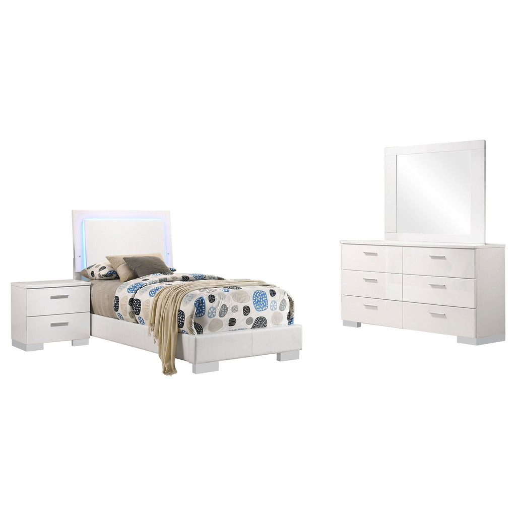 Felicity 4-piece Twin Bedroom Set White High Gloss by Unique Piece Furniture