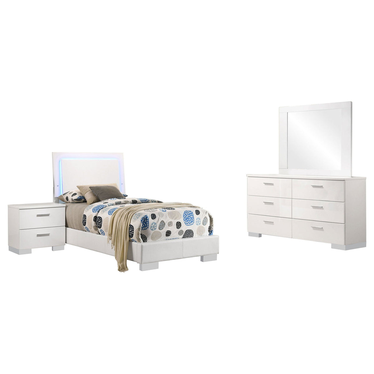 Felicity 4-piece Twin Bedroom Set White High Gloss by Unique Piece Furniture
