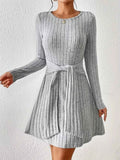 Ribbed Knit Tie Waist Long Sleeve Casual Dress by Wild and Free Boutique