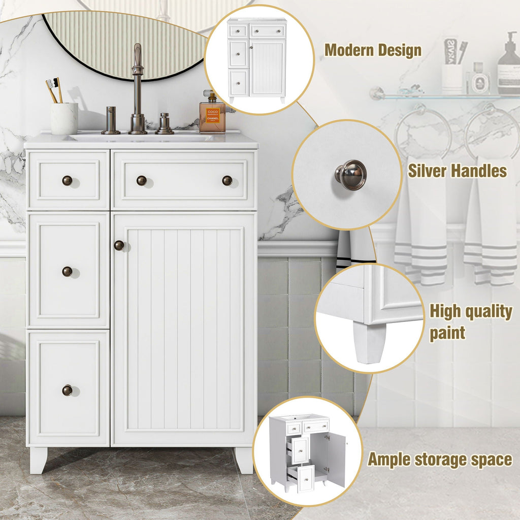 Transitional Style Bathroom Vanity Cabinet With Ceramic Sink by Unique Piece Furniture