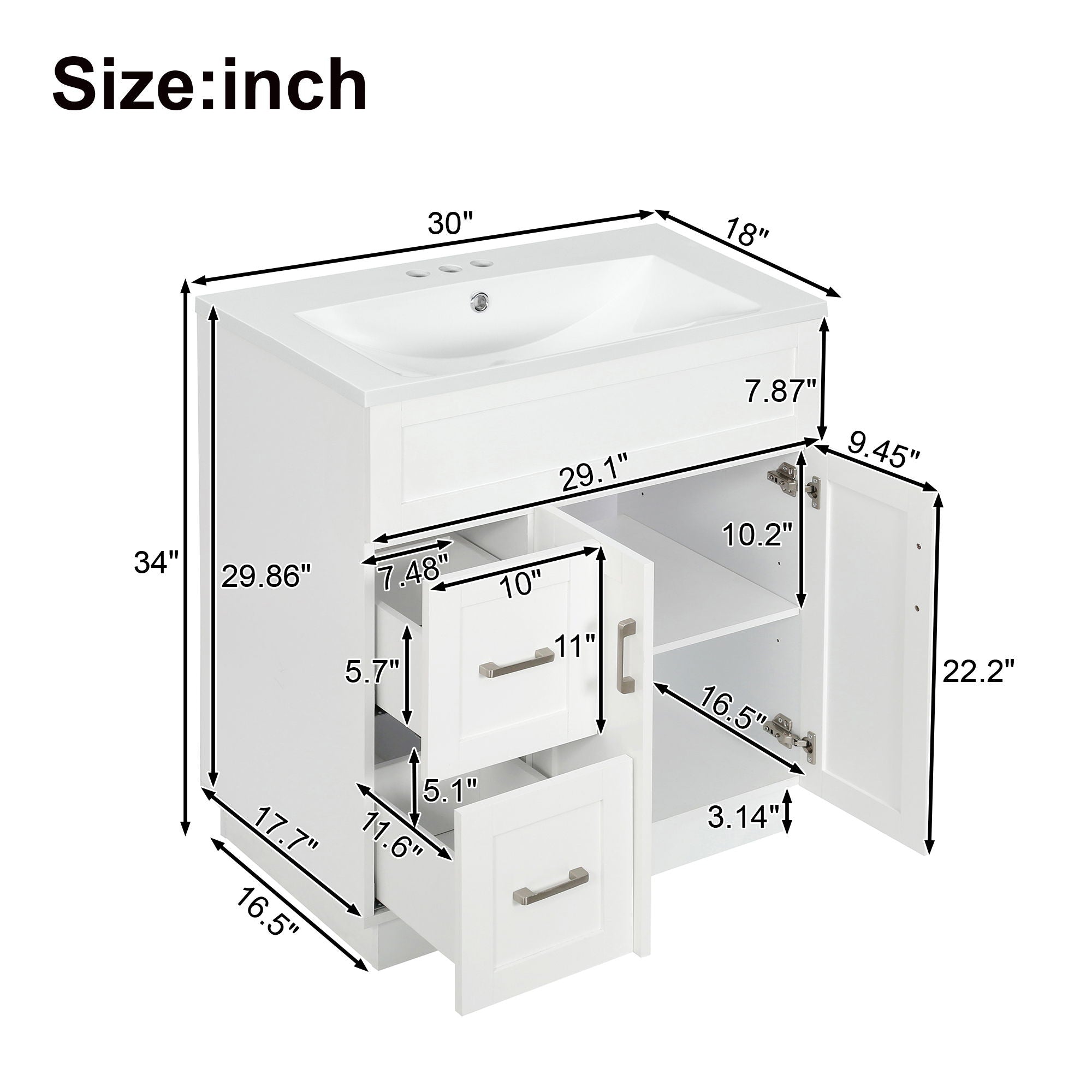 Bathroom Vanity With 2 Doors, 2 Drawers, Adjustable Shelf, Hidden Slides & Soft Close Hinges by Unique Piece Furniture