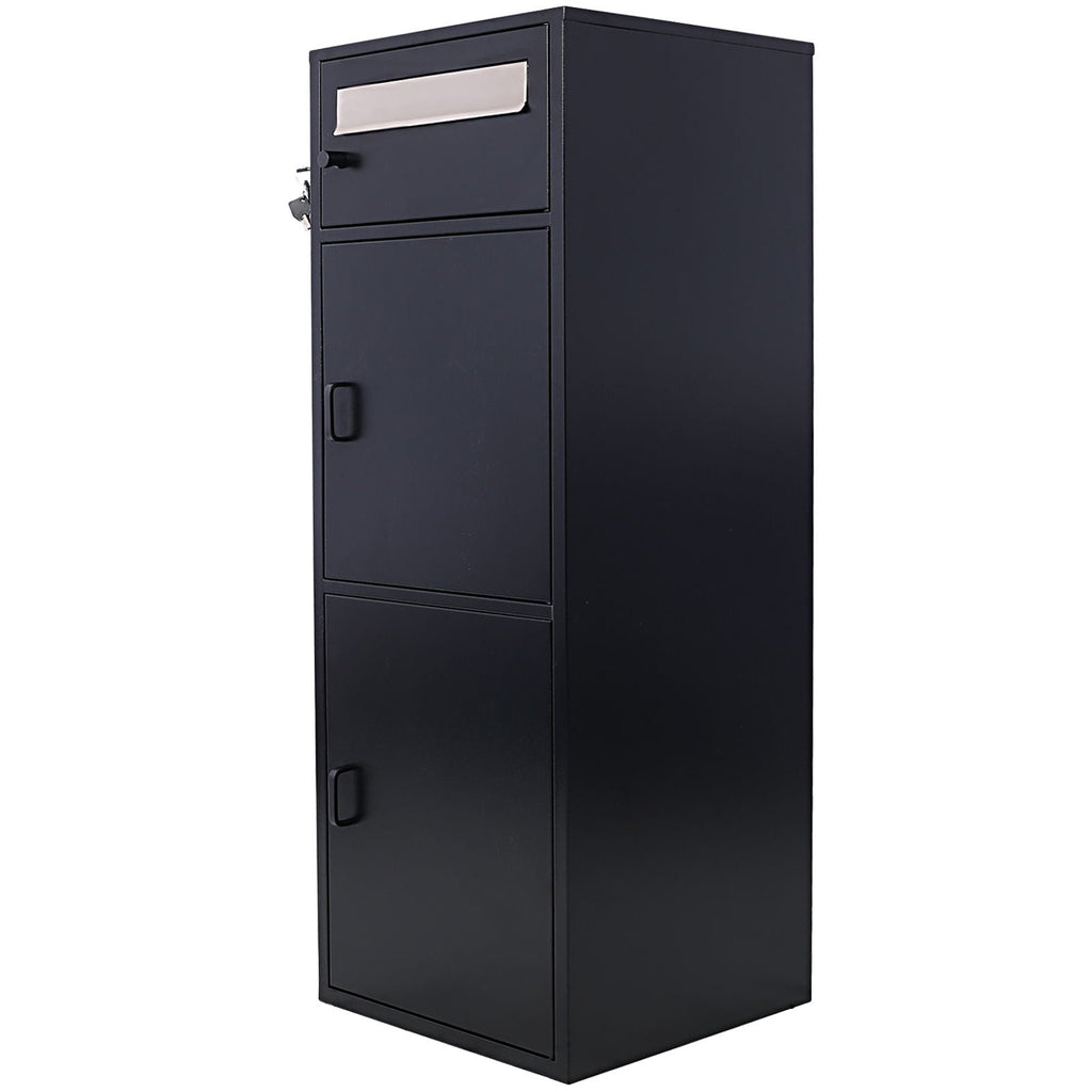 Large Steel Freestanding Floor Parcel Package Drop With Locking Letterbox Drop Mail Box With Multi Compartments - Black by Unique Piece Furniture