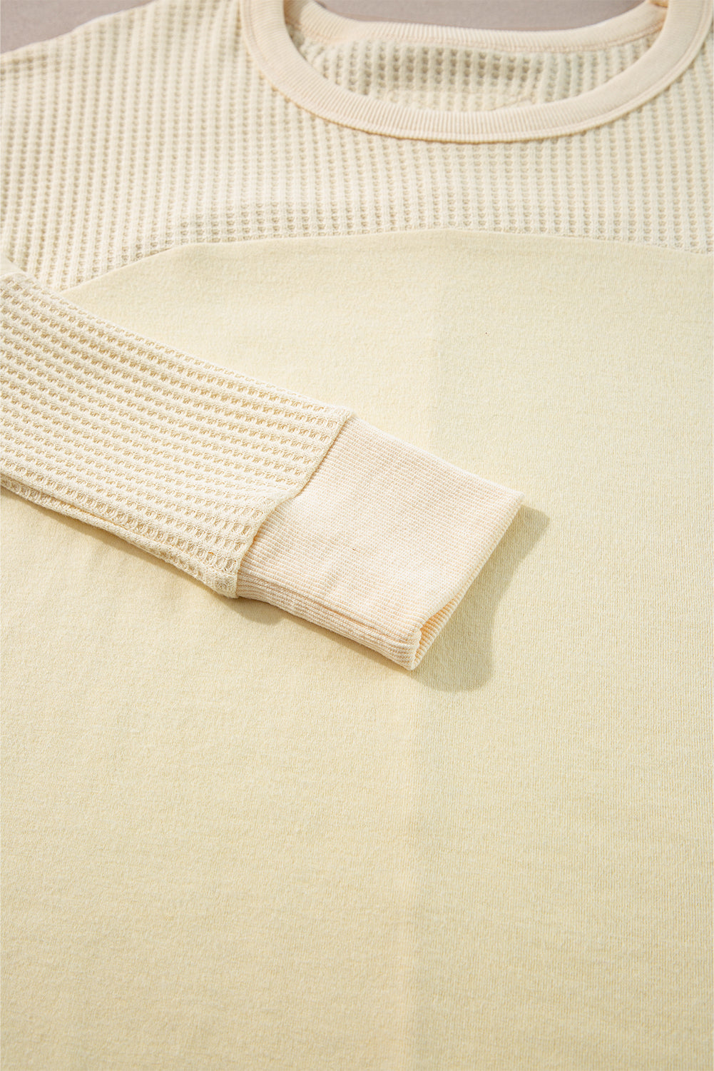 Beige Thermal Knit Patchwork Exposed Seam Long Sleeve Top by Dear-Lover Dropshipping
