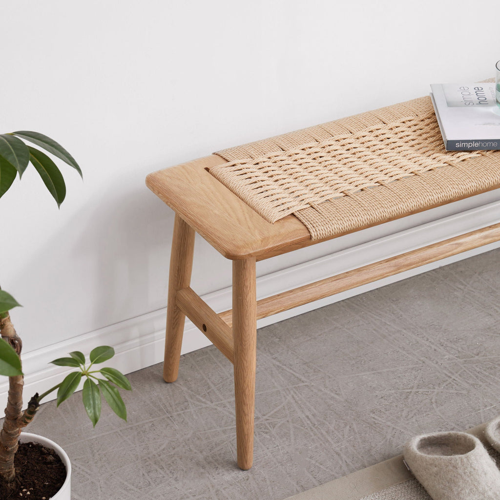 Woven Design Dining Bench For Dining Room, Bedroom - Natural Oak by Unique Piece Furniture