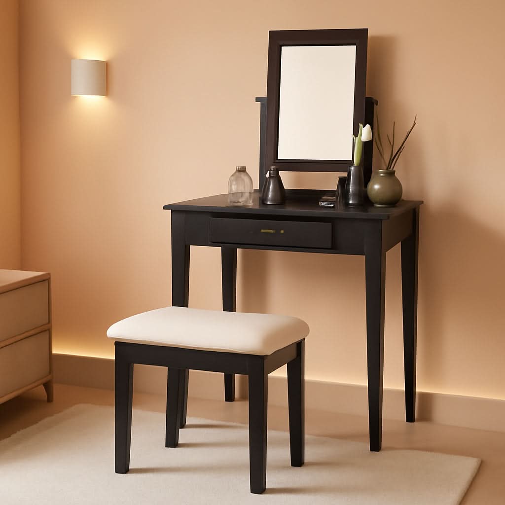 Solid Wood Vanity Set With Mirror And Bench 28 Inch Table by ShipItFurniture