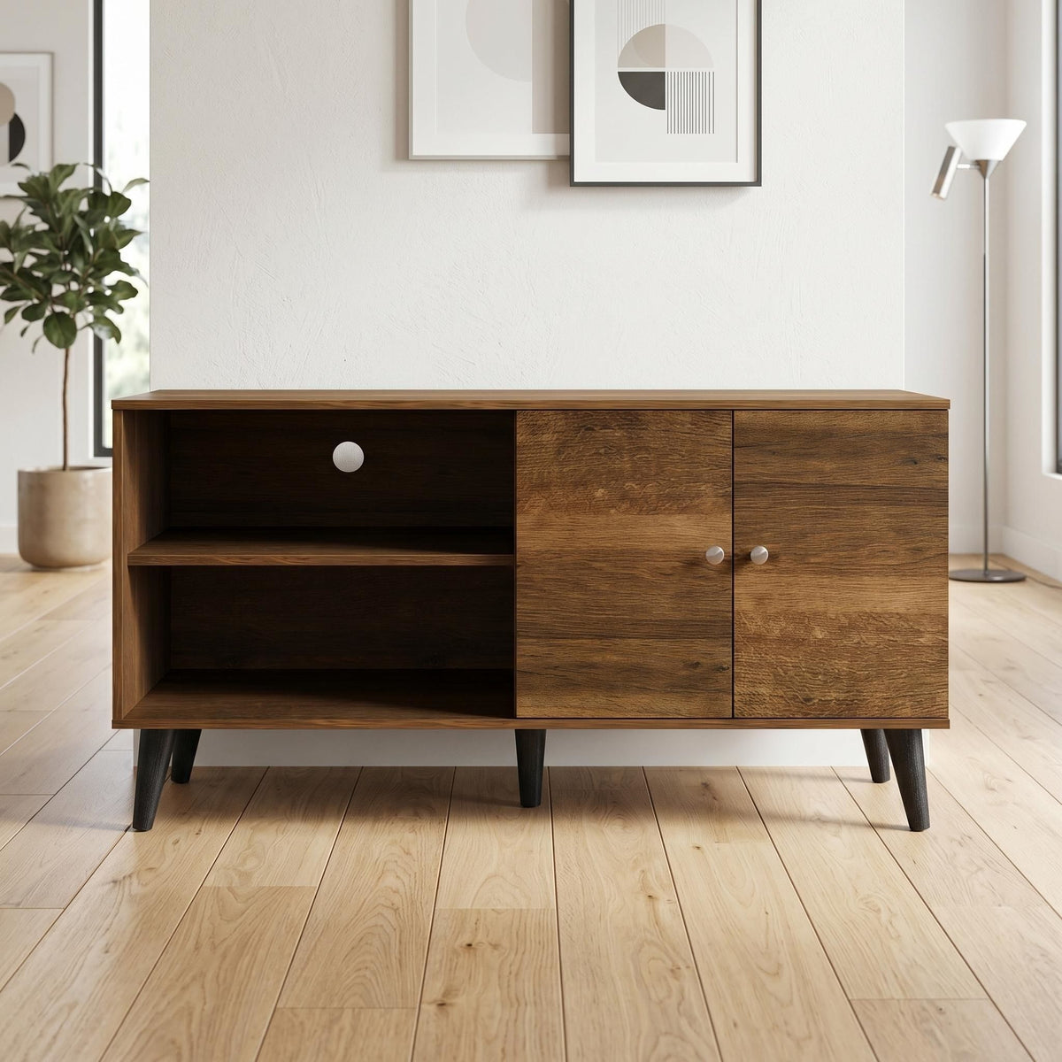 Amidon - TV Stand, With 2 Storage Shelves And 1 Cabinet by Unique Piece Furniture