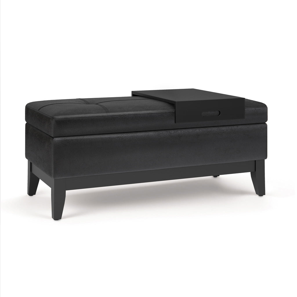 Oregon - Storage Ottoman Bench With Tray - Distressed Black by Unique Piece Furniture