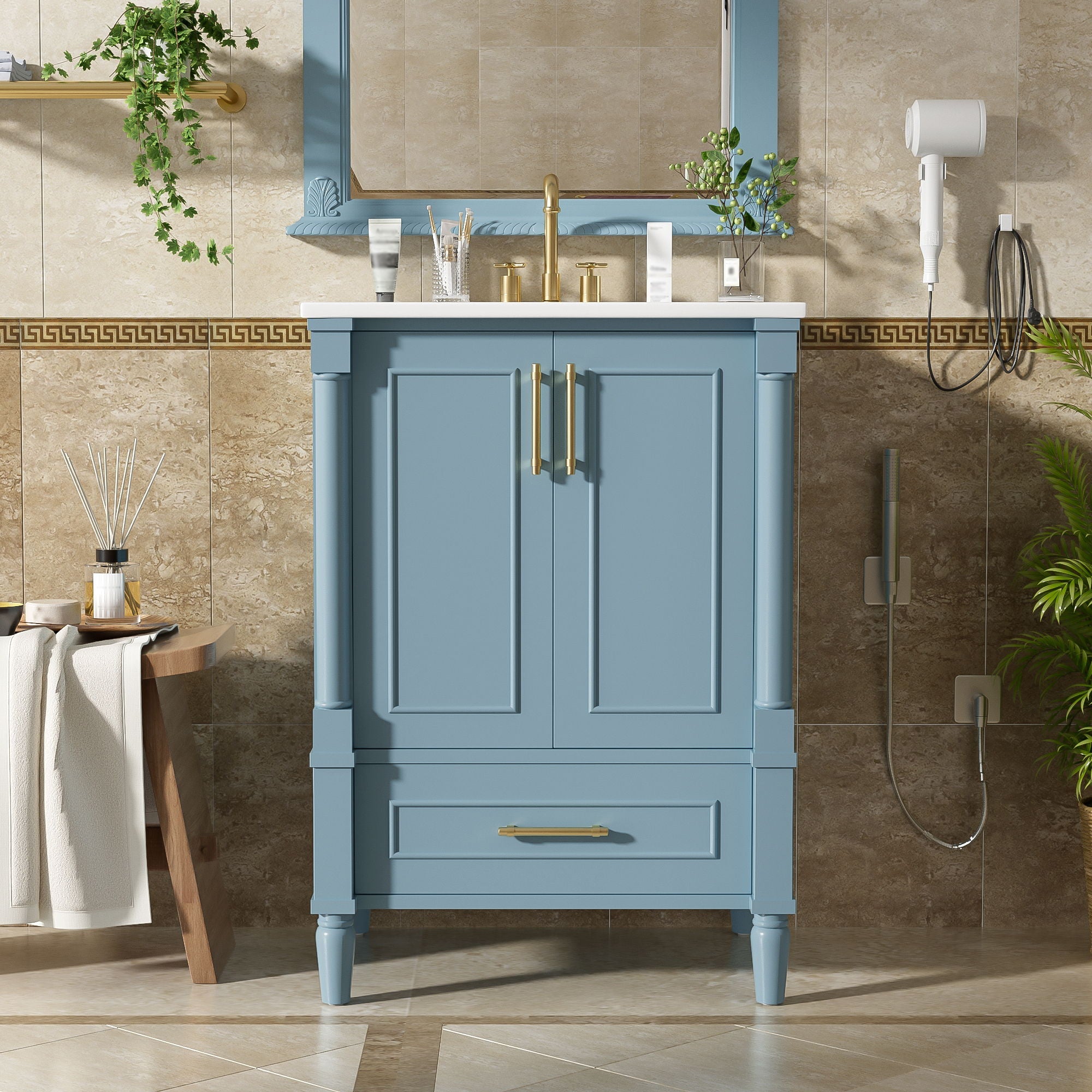 Bathroom Vanity With Ornate French Cylinder Legs, Soft Close Drawer by Unique Piece Furniture