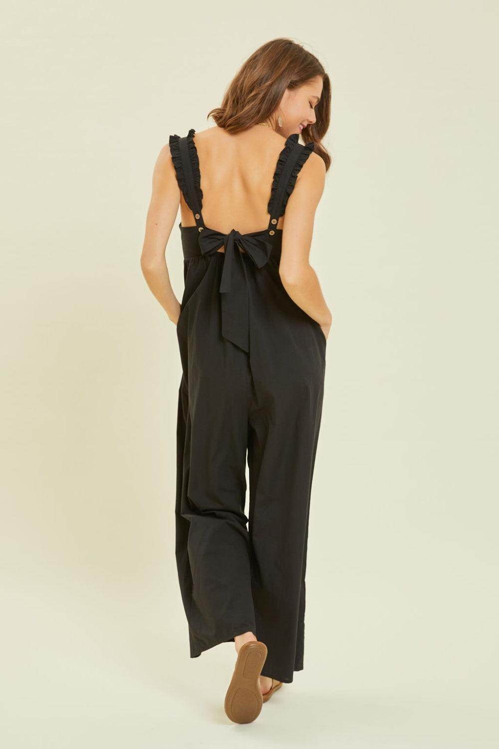 HEYSON Full Size Ruffled Strap Back Tie Wide Leg Jumpsuit by Selvanelle