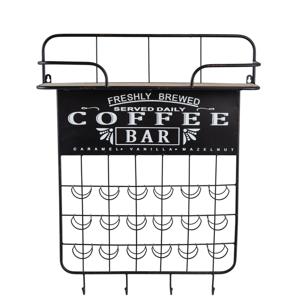 Floating Coffee Bar Shelf With Coffee Pod Holder, Hooks And Storage Shelf - Black by Unique Piece Furniture